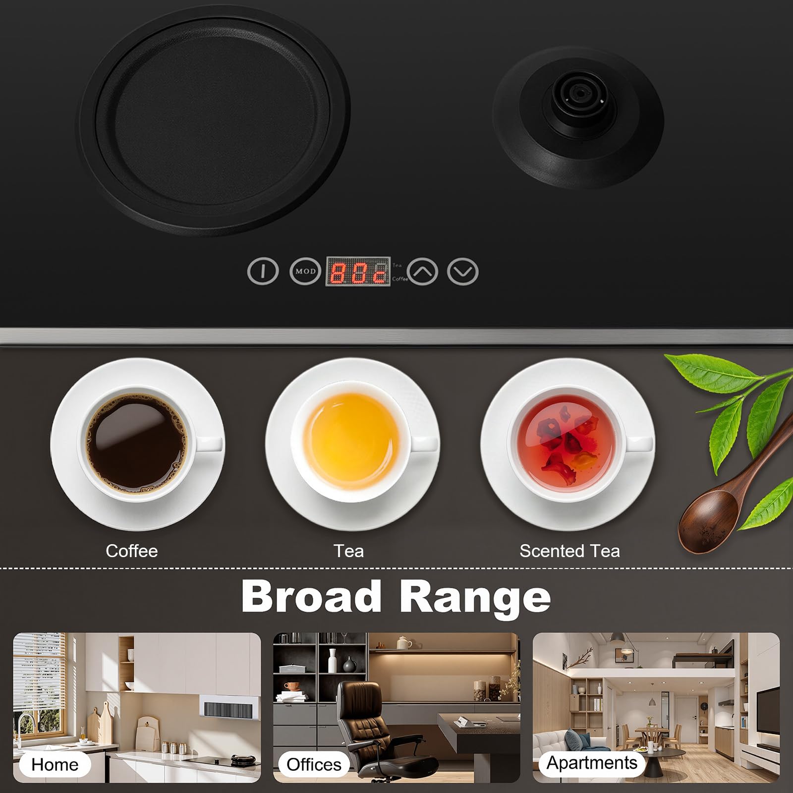 Hervidor eléctrico de 2,5 L + 1 L de acero inoxidable y cristal con función de mantenimiento del calor, colador de té y pantalla táctil LCD, 1500 W, apagado automático