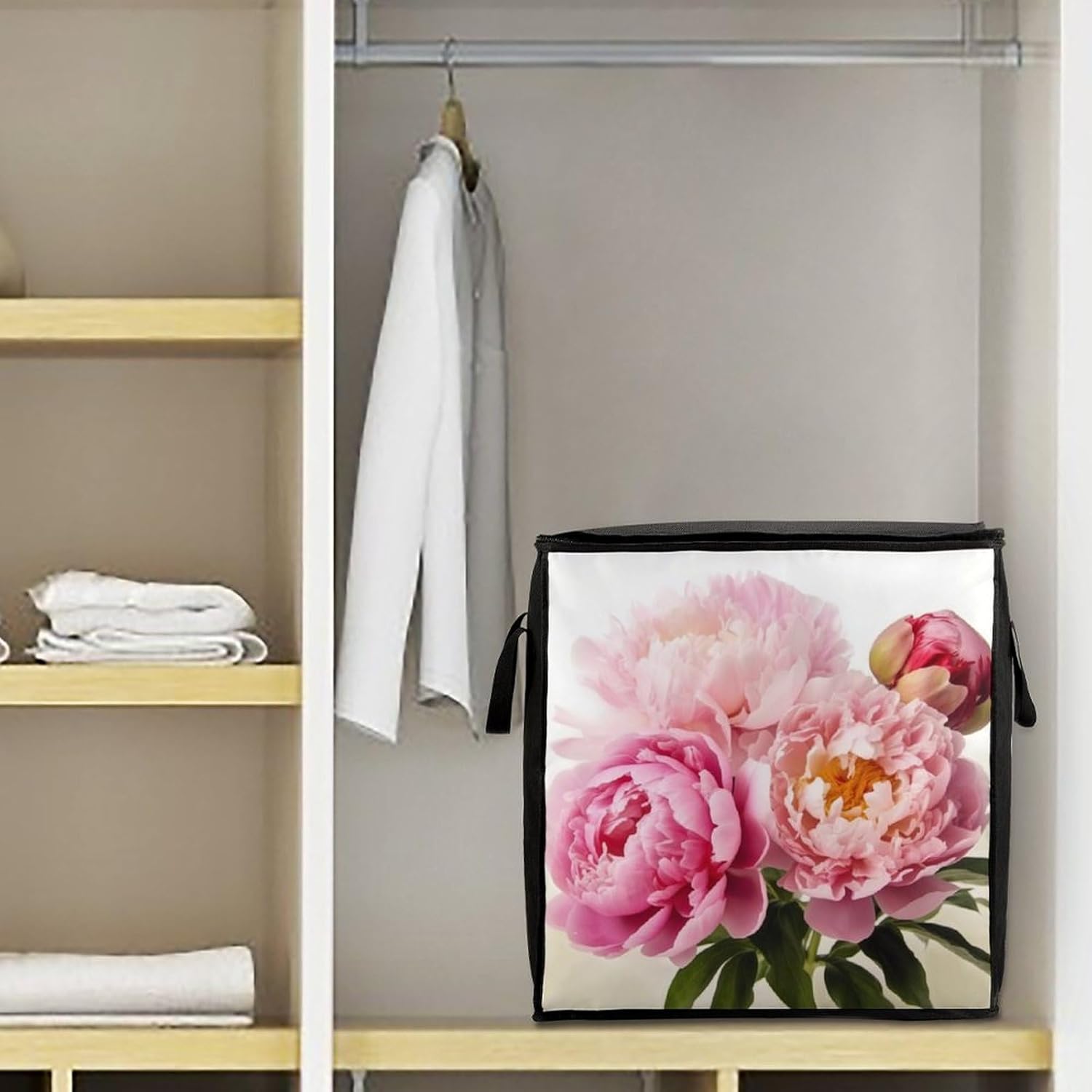 Quilt Storage Bag,Peony Flowers Blossom Printed Large Foldable Storage Container Portable Travel Storage Bag for Blankets, Quilts, Clothes, Comforter, Bedding And Pillows