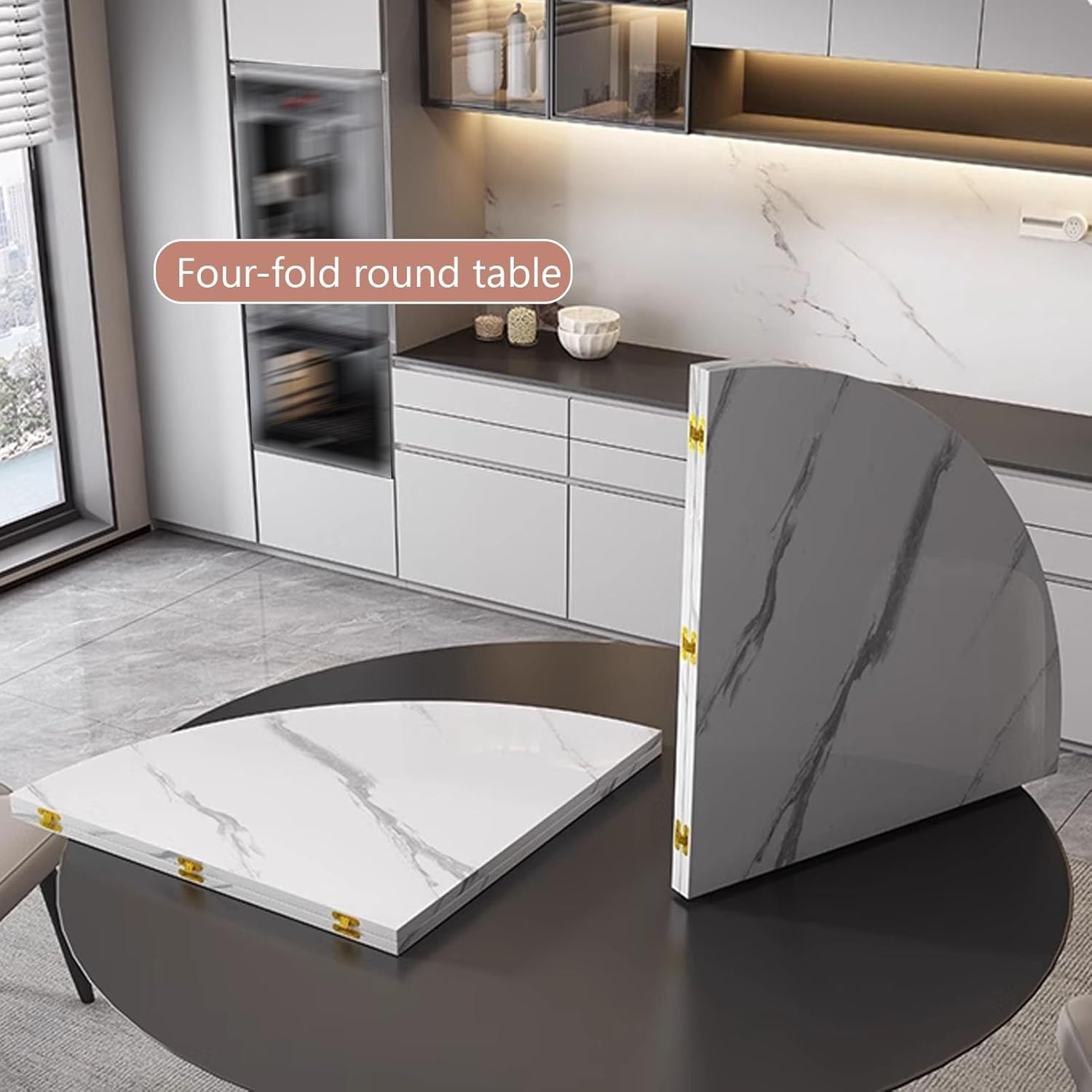 Large Round Foldable Table Top Extender, Only 0.7"/1.8cm Thick, 4-Fold Foldable no Legs Temporary Table Top, Catering Banquet Party Desk(47.2in/120cm)