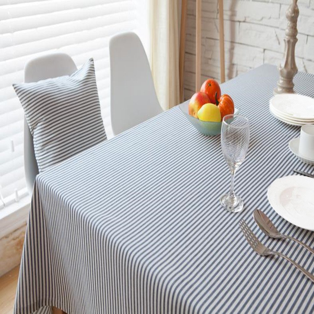 Tovaglia a righe con nappe, rettangolare, in cotone, lino, antipolvere, per cucina, pranzo, grigio scuro, 139,7 x 259,1 cm