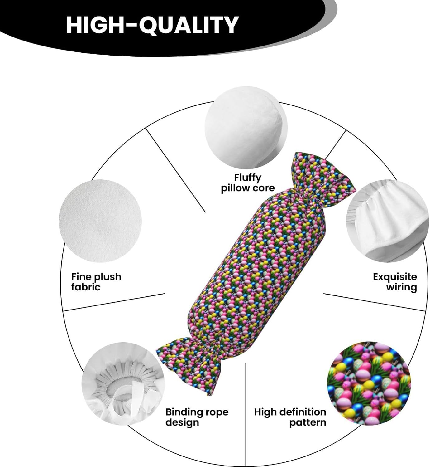Colorful Easter Eggs Print Candy Cylindrical Eco-Friendly Pillow Soft Velvet Living Room Bedroom Travel Decor
