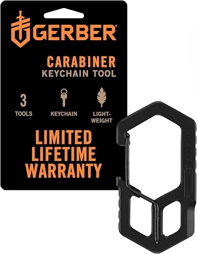 Gerber Multi Tool and Key Chain Carabiner, 3 Chamber Carabiner with Packaging Opener and Bottle Opener, Length: 2.4 inch, Weight: 18 g, Stainless Steel, Black, 1075355