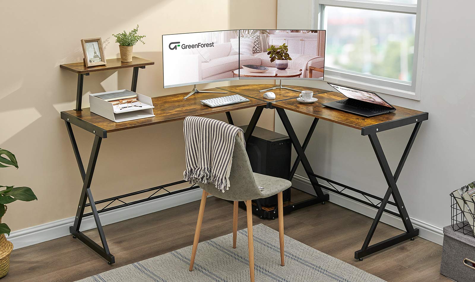 GreenForest L Shaped Desk 64 inch Large Size Reversible Corner Computer