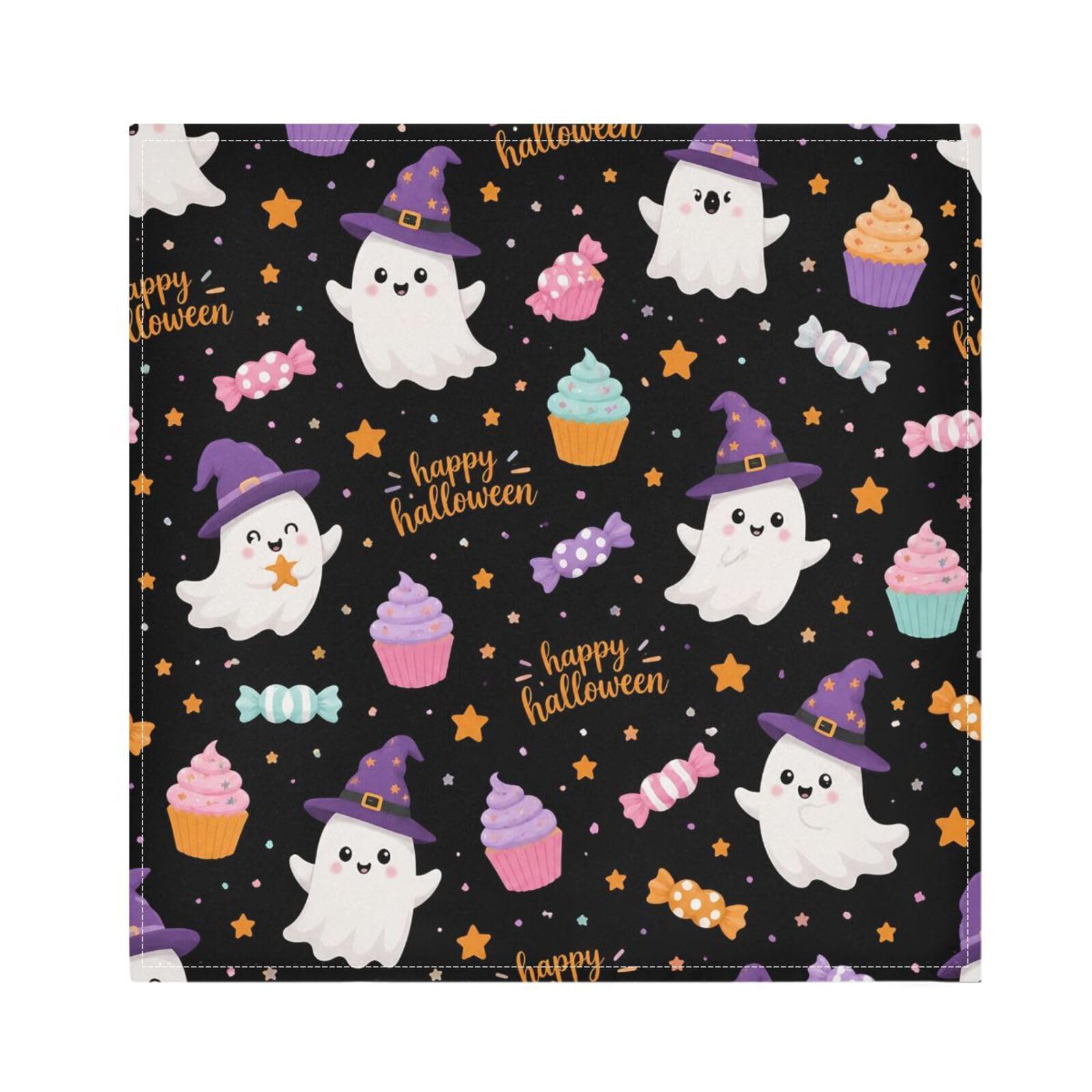 Ttgoth Halloween Boo Cloth Napkin Set of 6 Washable & Reusable Dinner Napkins for Dining Table, Banquets, Wedding, Party, 50x50 cm