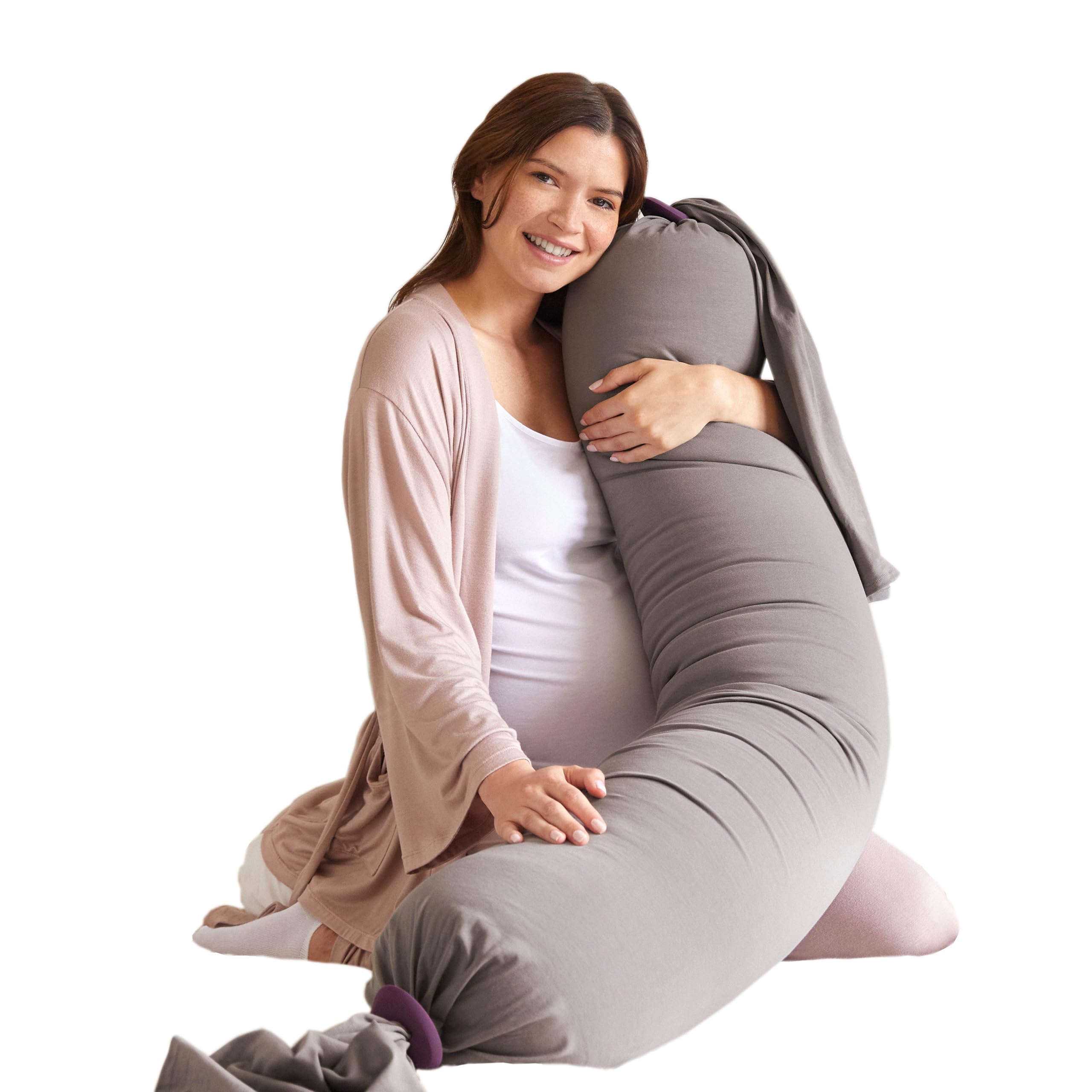bbhugme Adjustable Pregnancy Pillow – Full Body Support for Side Sleeping - Adjustable Firmness and Shape - Supports Back, Legs, Belly, HIPS for Pregnant Women - Removable Cover - Stone