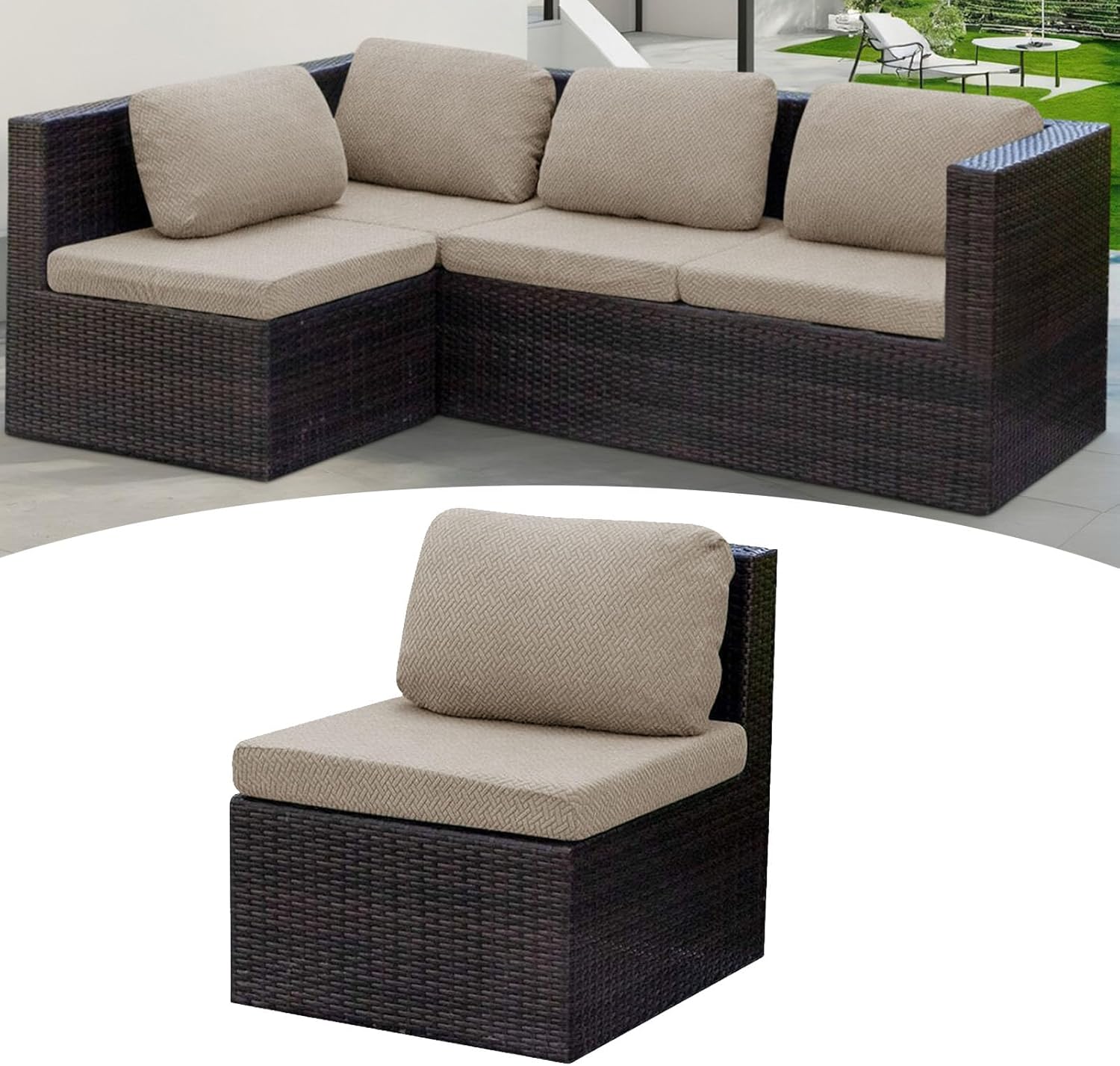 1 Sets Outdoor Seat Cushions Covers, Patio Cushion Replacement Covers Fit for Wicker Rattan Furniture Patio Conversation Set Loveseat Chair,Khaki,Three seat