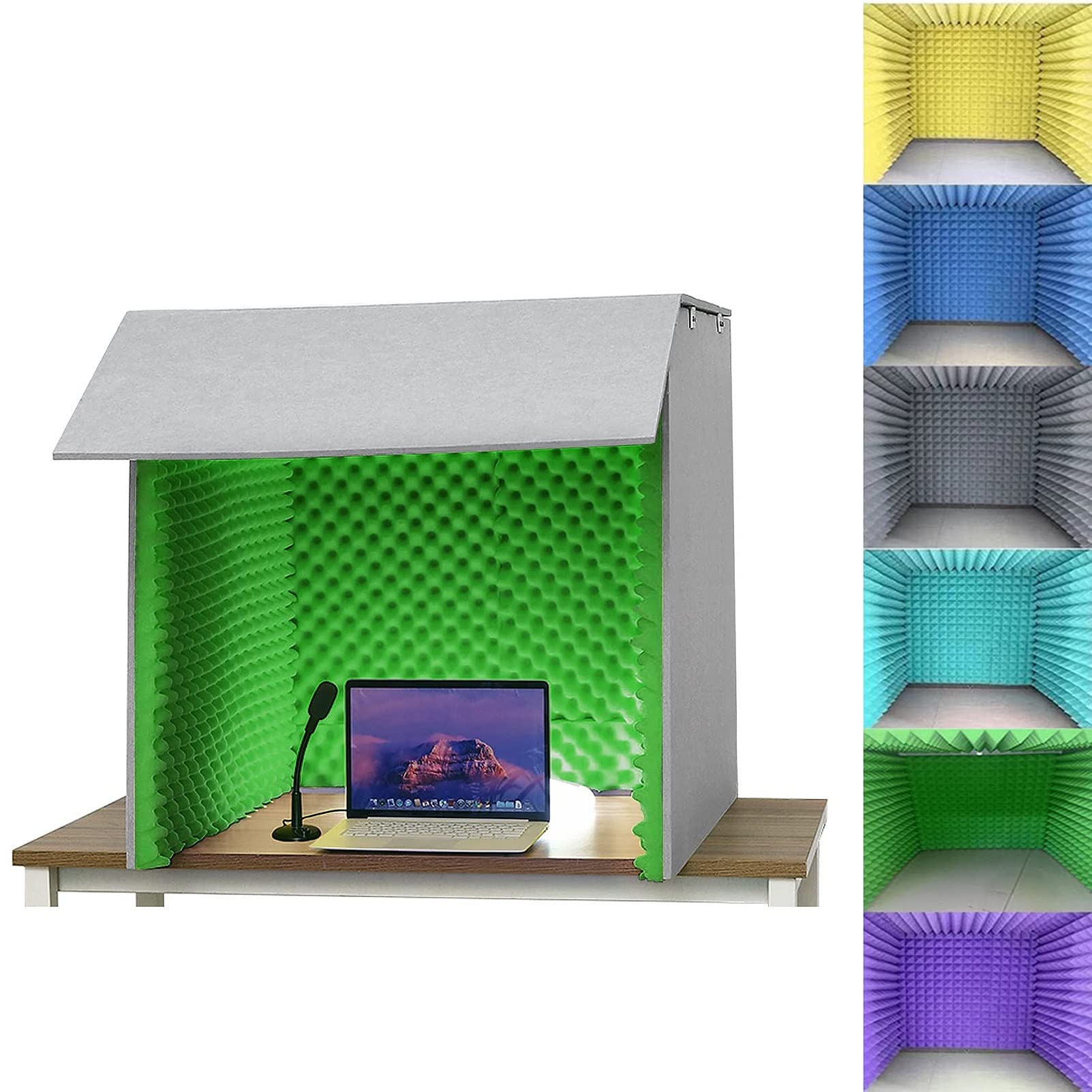 Studio di Registrazione vocale Portatile - Cabina di Registrazione insonorizzata con Pannello in Schiuma, Cabina vocale insonorizzata da Tavolo (Verde) - Ideale per Musicisti e podcaster.