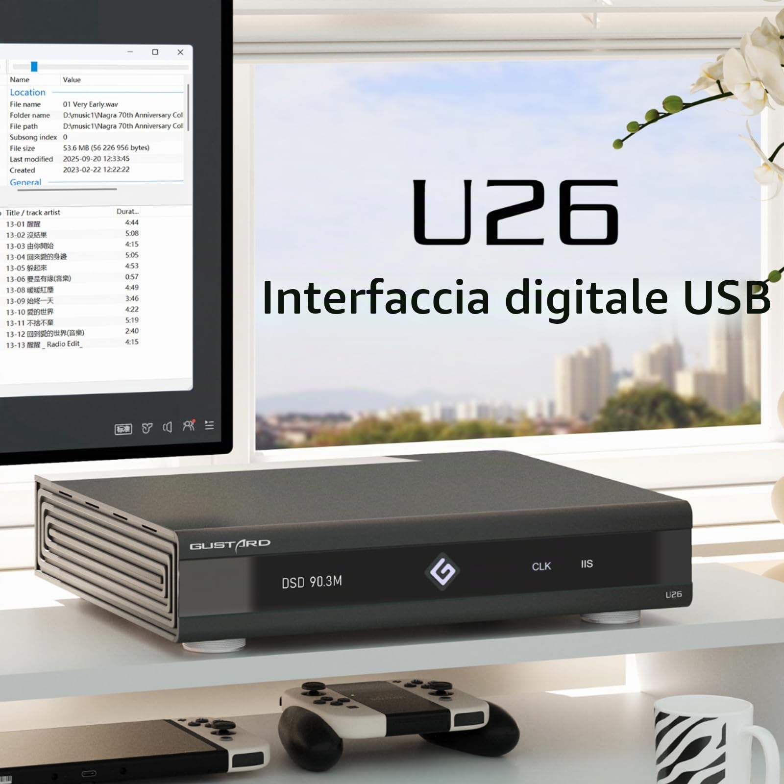 Gustard U26 Interfaccia Digitale USB DDC, Interfaccia Audio DSD2048 PCM1.536MHz OCXO K2, Ingresso USB/Clock 10MHz Uscita IIS/AES/Ottica/Coassiale/BNC Coassiale Ponte Digitale a Basso Rumore, Nero