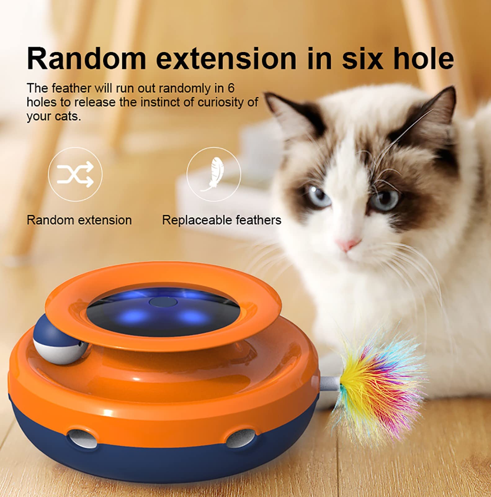 LETIAN Jouet Chat Intelligent, Jouet Chat Interactif, Jeux pour Chat Automatique À Plume, Jeu Tourbillonnant Chaton pour Appartement Intérieur Piles Incluses, Bâton De Chat Drôle A