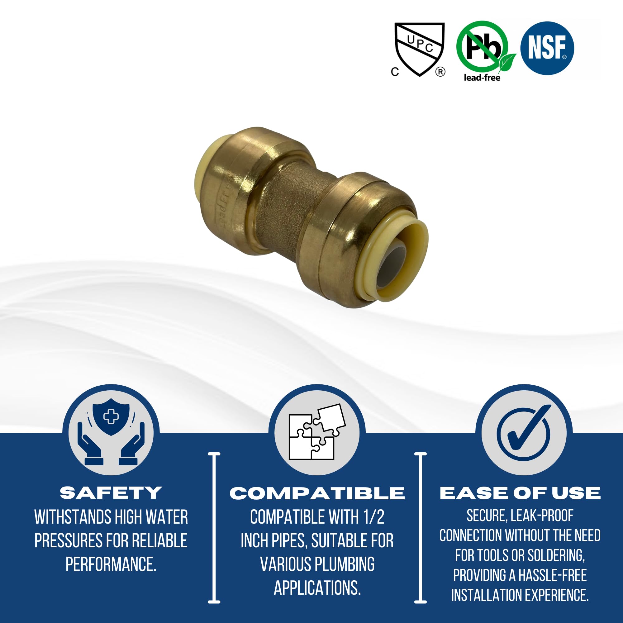 10 piezas 1/2 "push Fit Couplings accesorios Certificado a ansi61 NSF plomo latón
