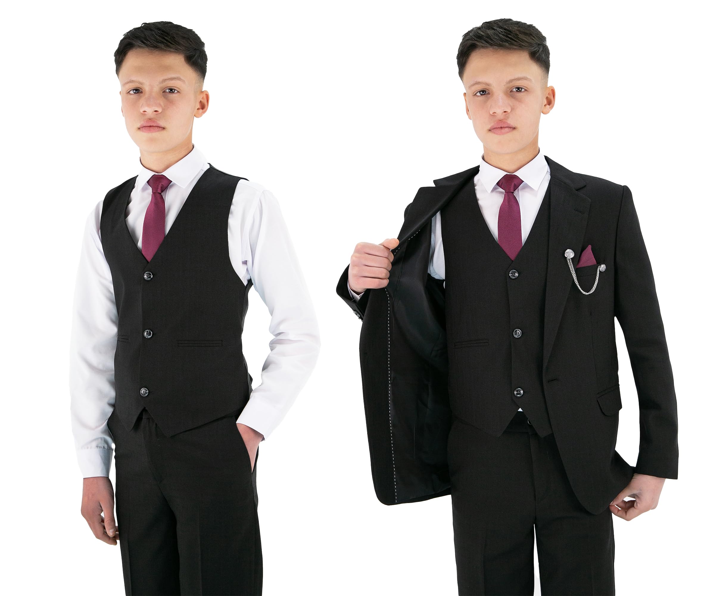 Chłopięcy teksturowany 8-częściowy strój formalny – zestaw slim fit dla Pageboy, na ślub, komunię, wiek 1-16 lat