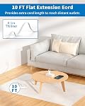 10 FT Extension Cord Indoor, NTONPOWER Flat Plug Power Bar with 6 Outlets 4 USB Ports, Desktop Power Strip with USB, Wall Mount, Overload Protection for Home, Office, Nightstand and Dorm Room, White
