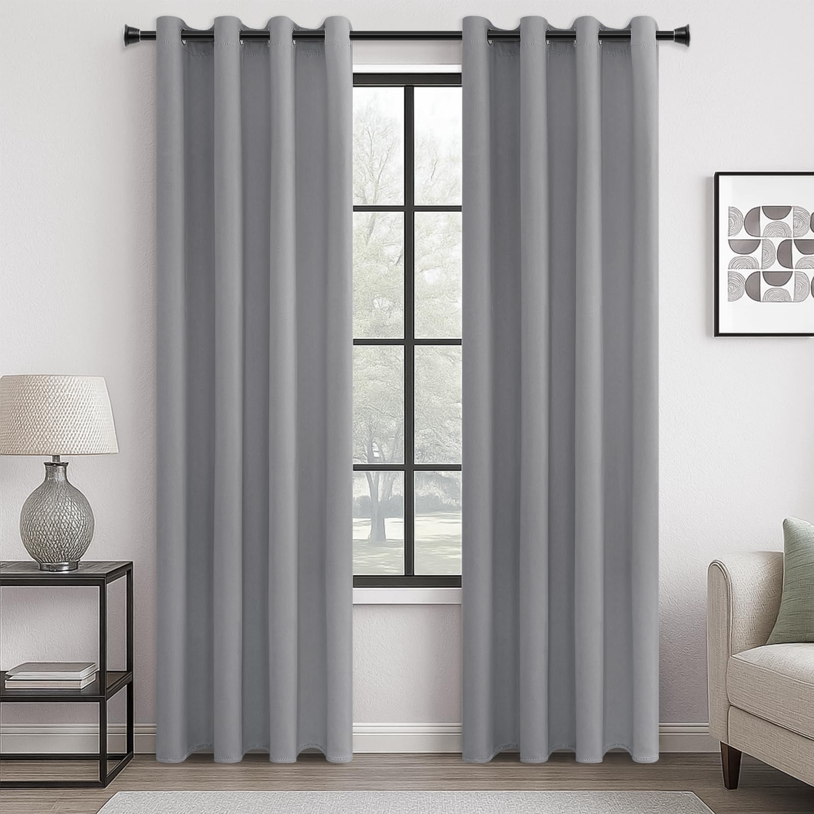 MRTREES Blackout Curtains Bedroom 90 Drop 2 Panels Light Grey Eyelet Thermal Curtain for Living Room Soft Texture Window Treatments for Kids 46x90 Inch 117x228 CM