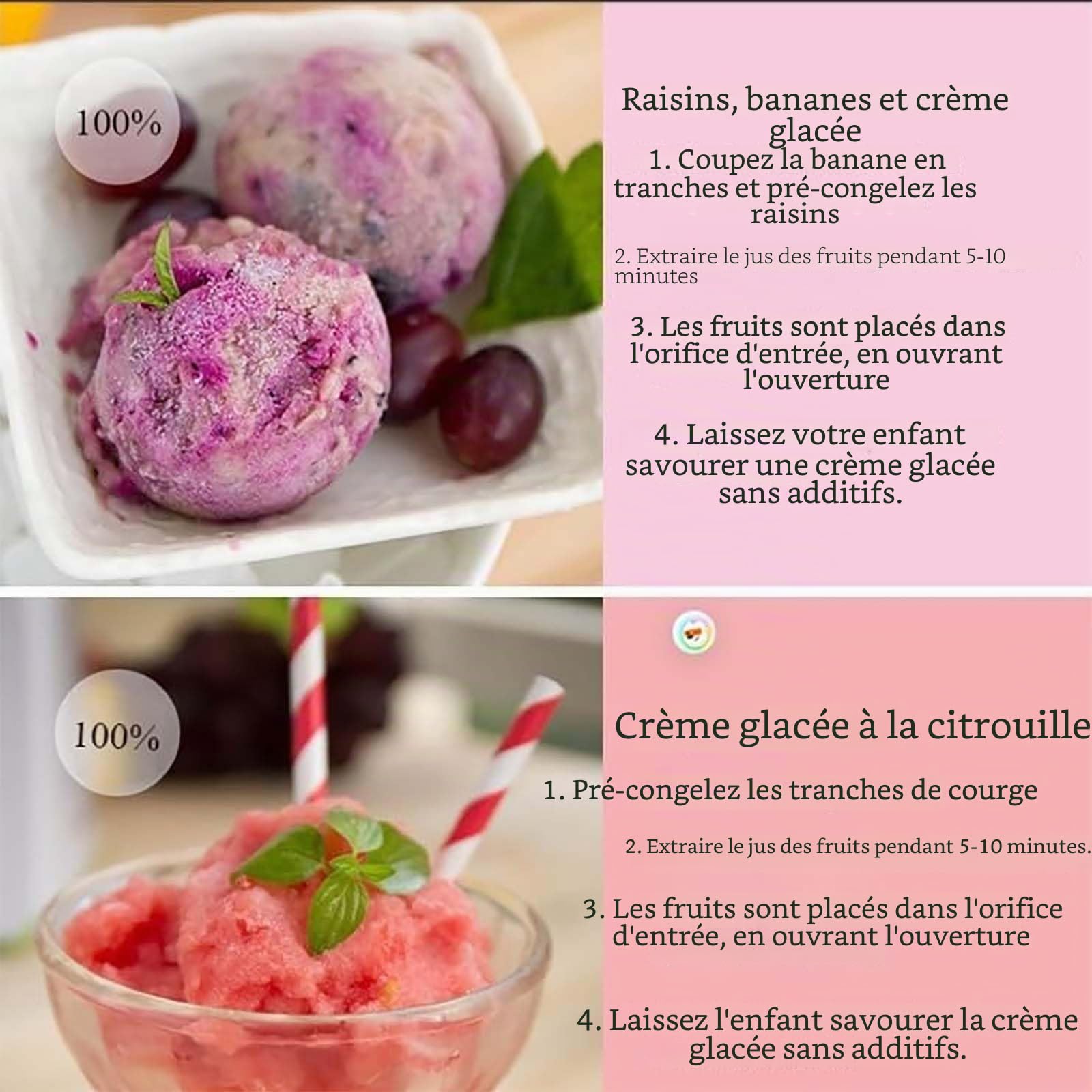Machines à Glace, mixeur pour Desserts, yaourts glacés, Fruits et légumes, Fabrication Maison, Glaces sans Produits laitiers, sans BPA, pour Glaces et sorbets Maison