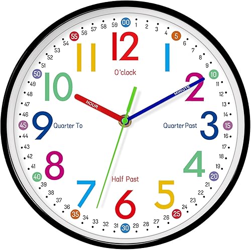 Reloj de pared para niños, reloj de pared pequeño y moderno de 10 pulgadas, funciona con pilas, silencioso, analógico, clásico, para oficina, hogar,