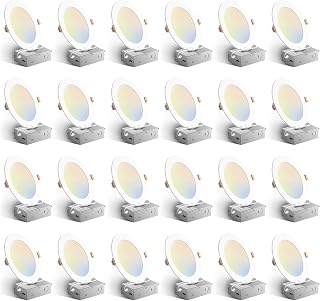 Amico 24 Pack 6 Inch 5CCT Ultra-Thin LED Recessed Ceiling Light with Junction Box, 2700K/3000K/3500K/4000K/5000K Selectable, 1050 Lumens, Dimmable Canless Wafer Downlight, 12W Eqv 110W-ETL&FCC