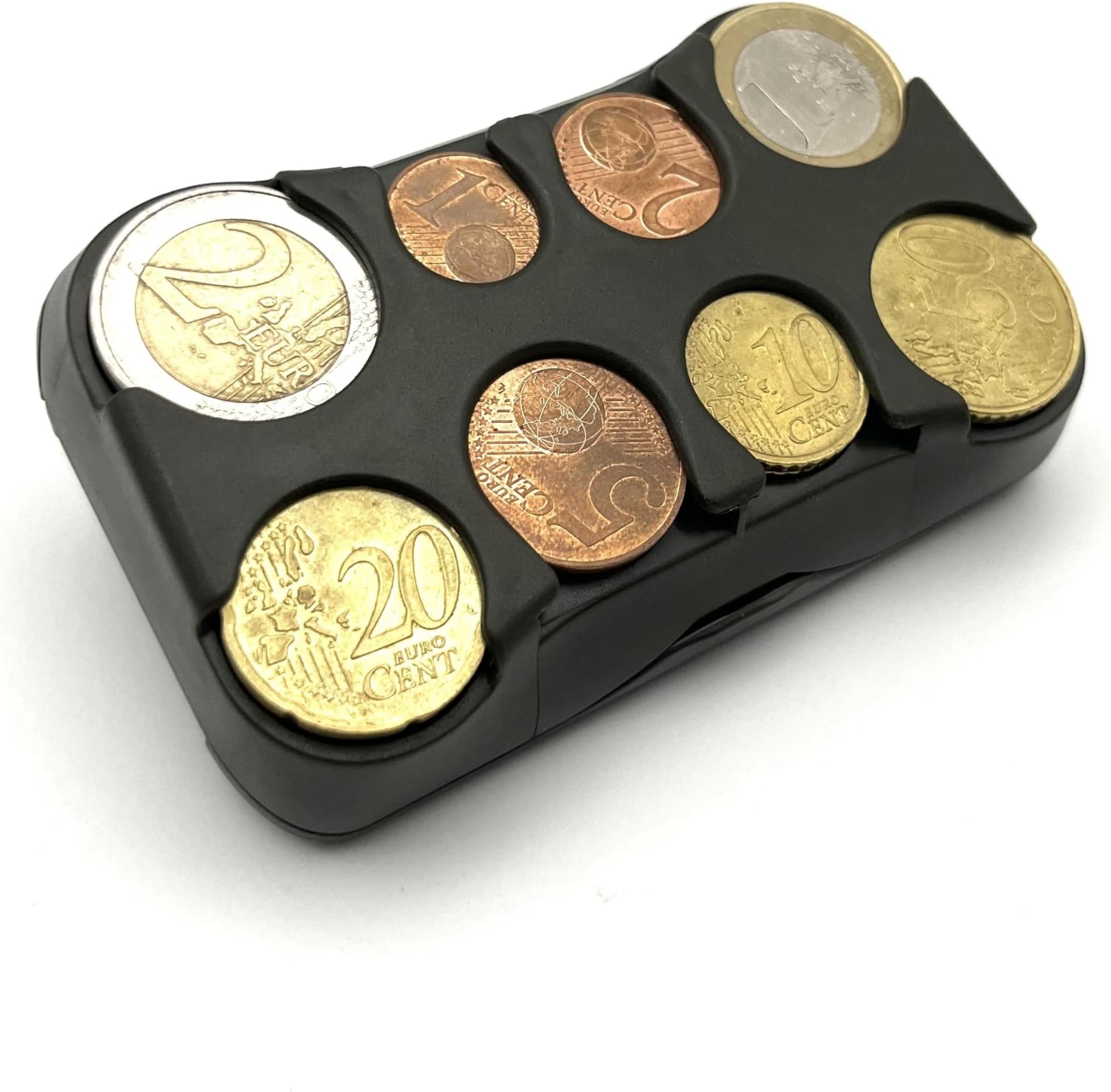 Coin Box with Compartment for Notes & ATM Card. Spring Mechanism - Automatic Coin Feed for 1 Cent to 2 Euro - Robust Cash Box for Car, Catering & Everyday Use
