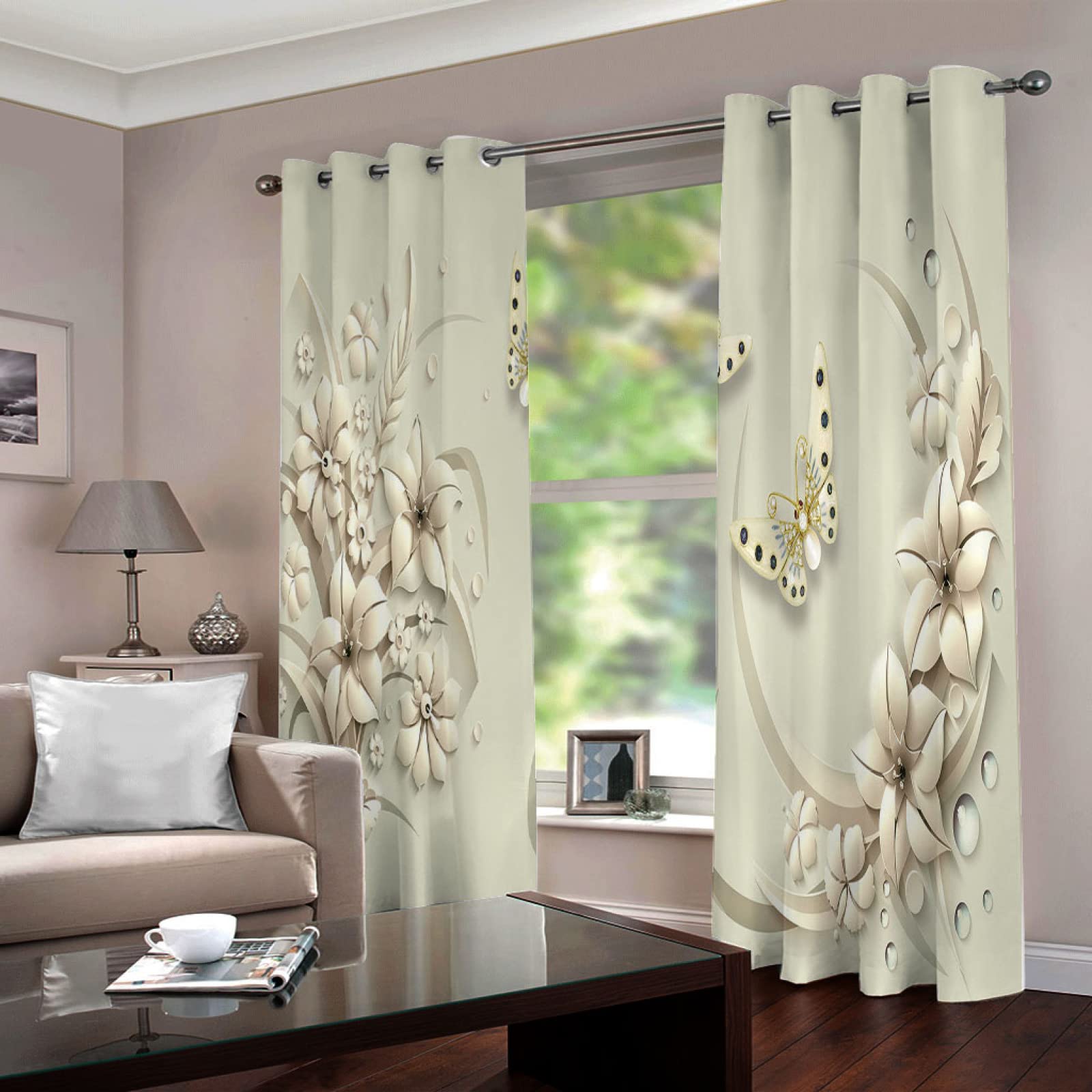 Modische Motten-Vorhänge Im 2er-Set - Verdunkelnd Mit Blumen, Mond Und Schmetterlingen
