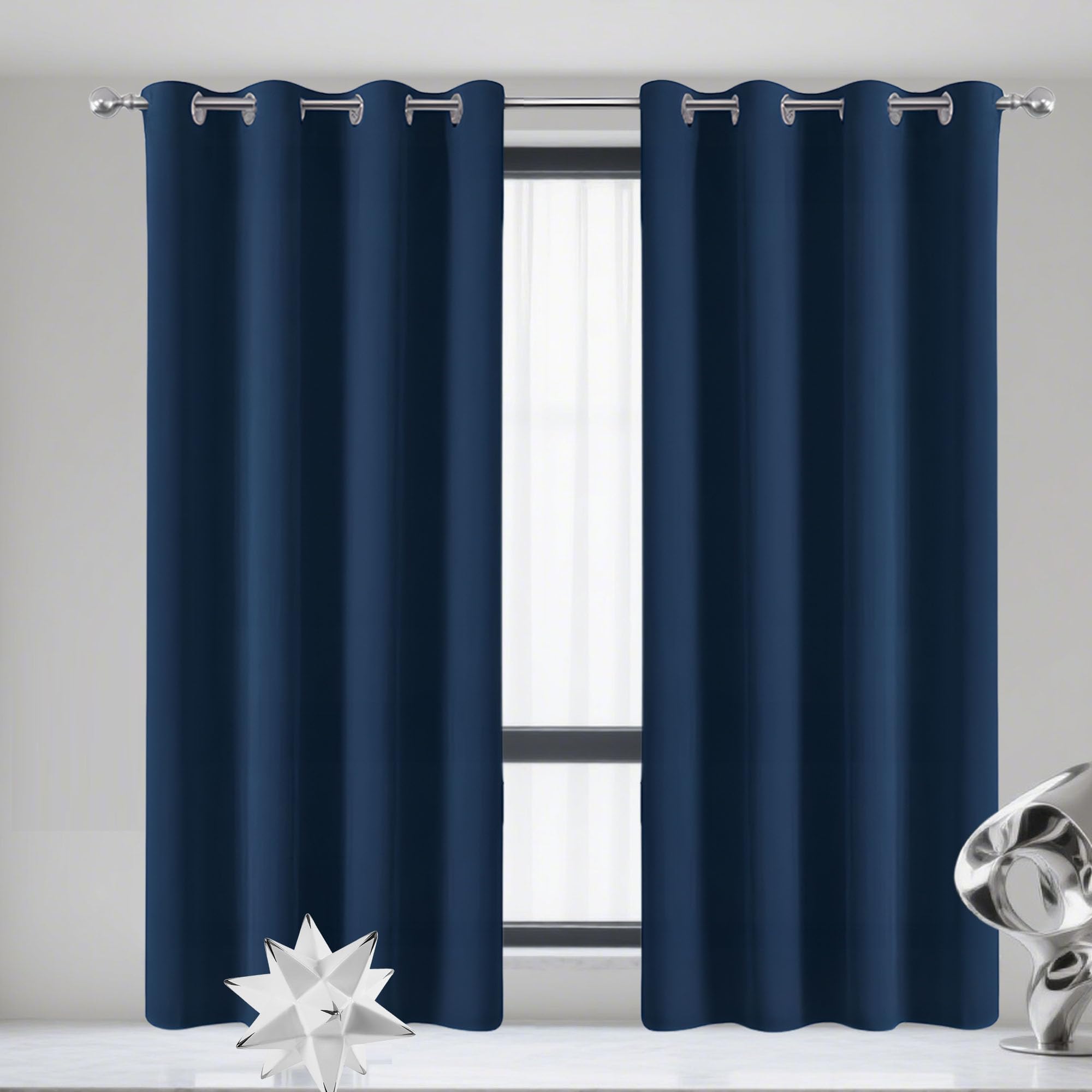 Rideau occultant 110x270 cm bleu foncé thermique et anti-bruit pour salon et chambre
