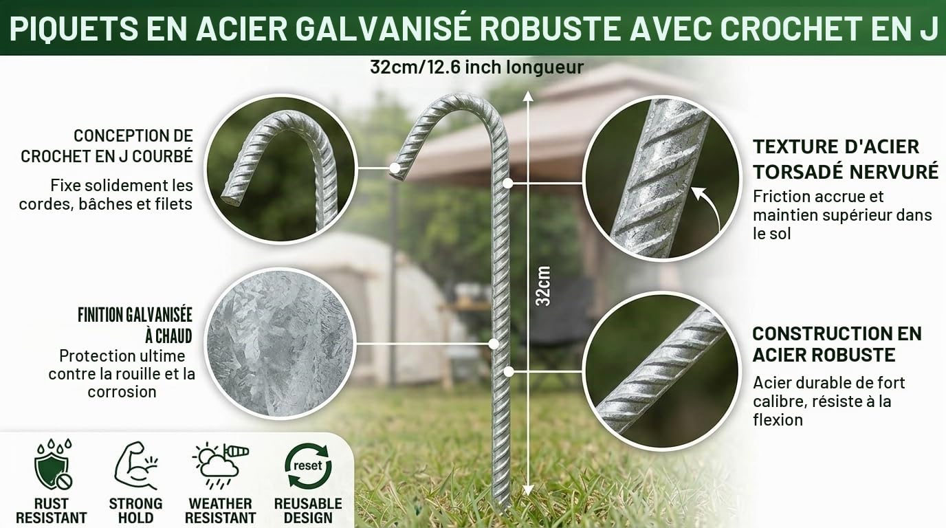 Smith & Barker Piquets de Fixation Tente Très Résistants – Sardines Métalliques pour Camping, Trampoline, Serre, Bâche, Jardin – Ancrage au Sol Solide et Durable, 16 Pcs