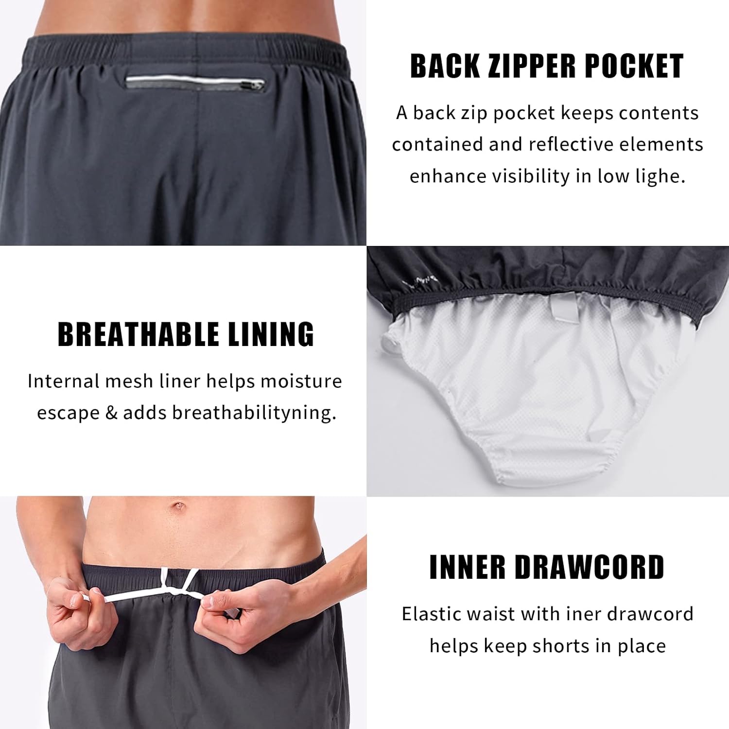 NAVISKIN Men's 5 inch Running Shorts Lightweight Quick Dry Workout Shorts Zipper Pocket - Image 4