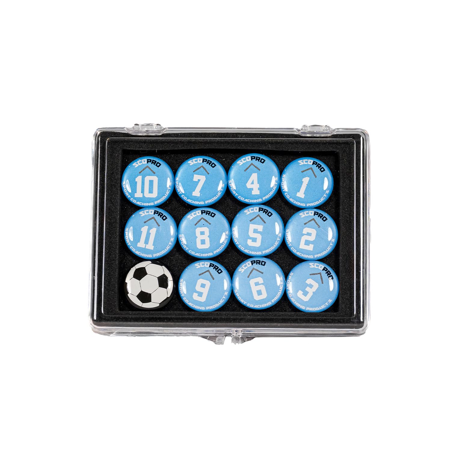 SCOPRO Soccer Coaching Magnets, Numbered Magnetic Player Markers for Soccer Coaching Board and Dry Erase Board Training, Light Blue