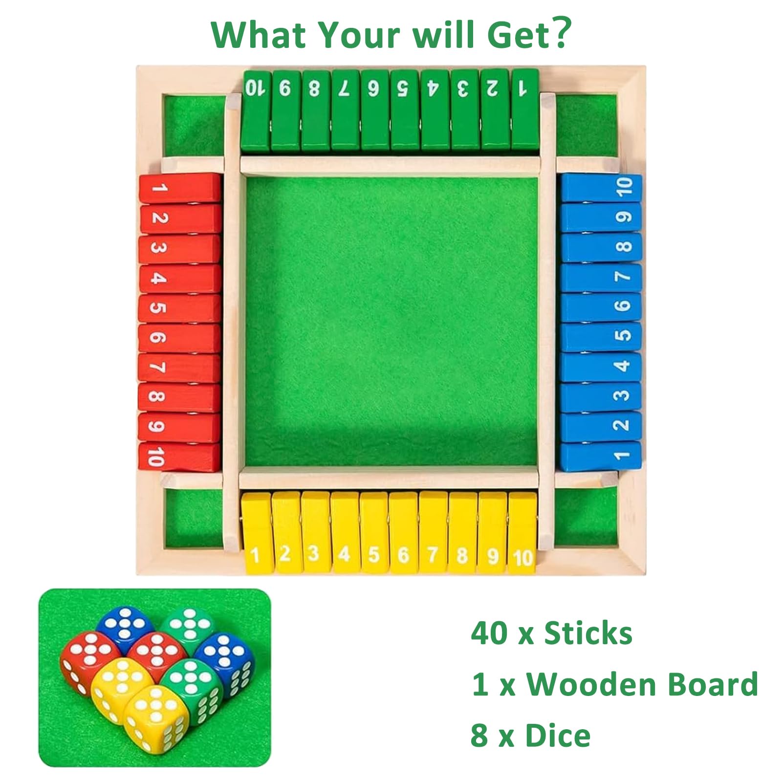 Shut The Box 2-4 Giocatori Giochi da Tavolo,Gioco da Tavolo in Legno con 8 Dadi,Giochi di Matematica,Classico Gioco da Tavolo,Gioco di Matematica per Bambini e Adulti
