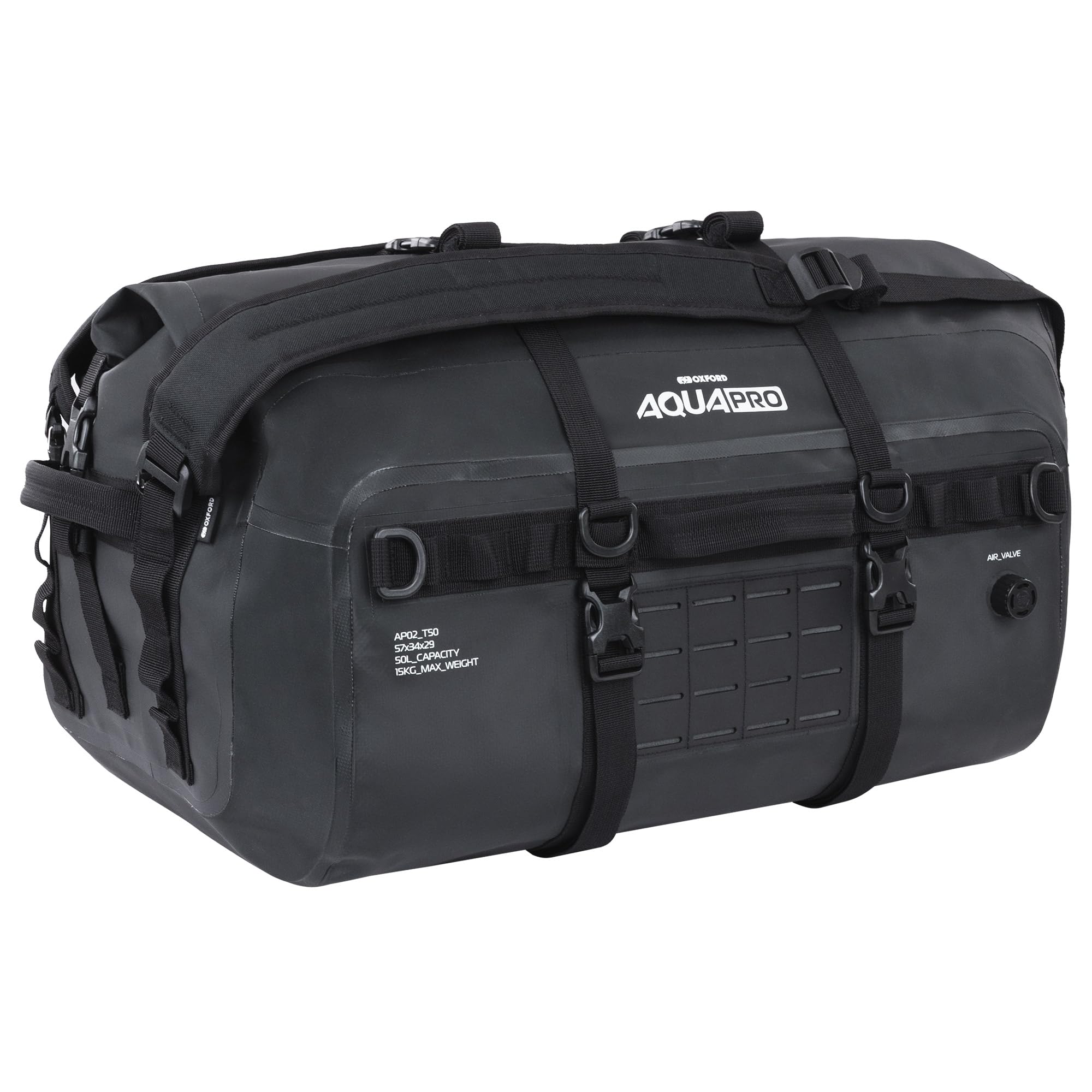 Oxford Motorcycle Aqua Pro T50 Waterproof Roll Bag Rear Luggage Black