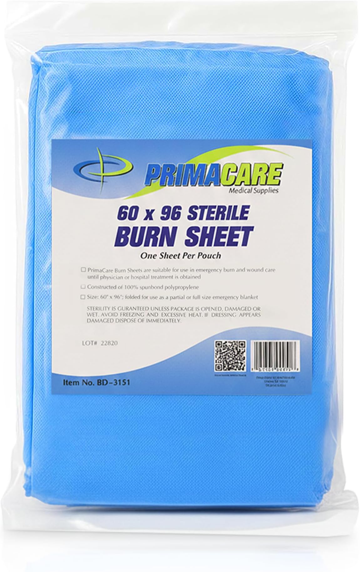 BD-3151 First Aid Sterile Burn Sheet Blanket, 96" x 60", Emergency Trauma Dressing for Burn Care, Individually Wrapped, Disposable, Large Coverage