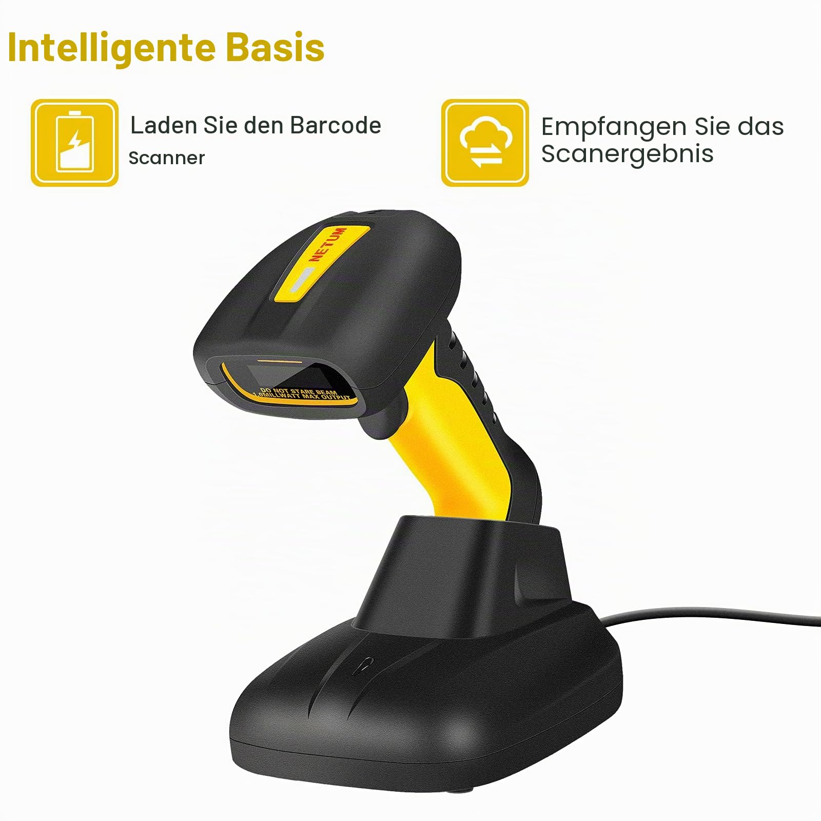 NetumScan Wireless 2D-Barcode-Scanner, wasserdichter und antimikrobieller Barcode-Leser (QR PDF17 Data Matrix Code) Ladestation mit integriertem Empfänger NS1202W