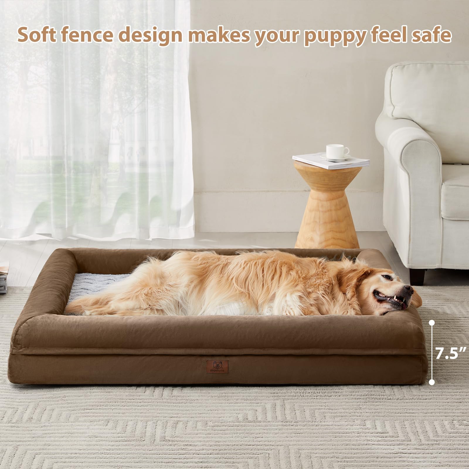 WNPETHOME Camas lavables para perros de gran tamaño, cama para perros XXXL, cama ortopédica para perros con funda extraíble e impermeable, cama extragrande para perros con lados de refuerzo para