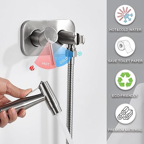 Miniatura 5 de SE-0002-BN - Pulverizador manual de bidé de níquel cepillado con válvula de mezcla fría y caliente de latón, cabezal rociador de bidé de presión