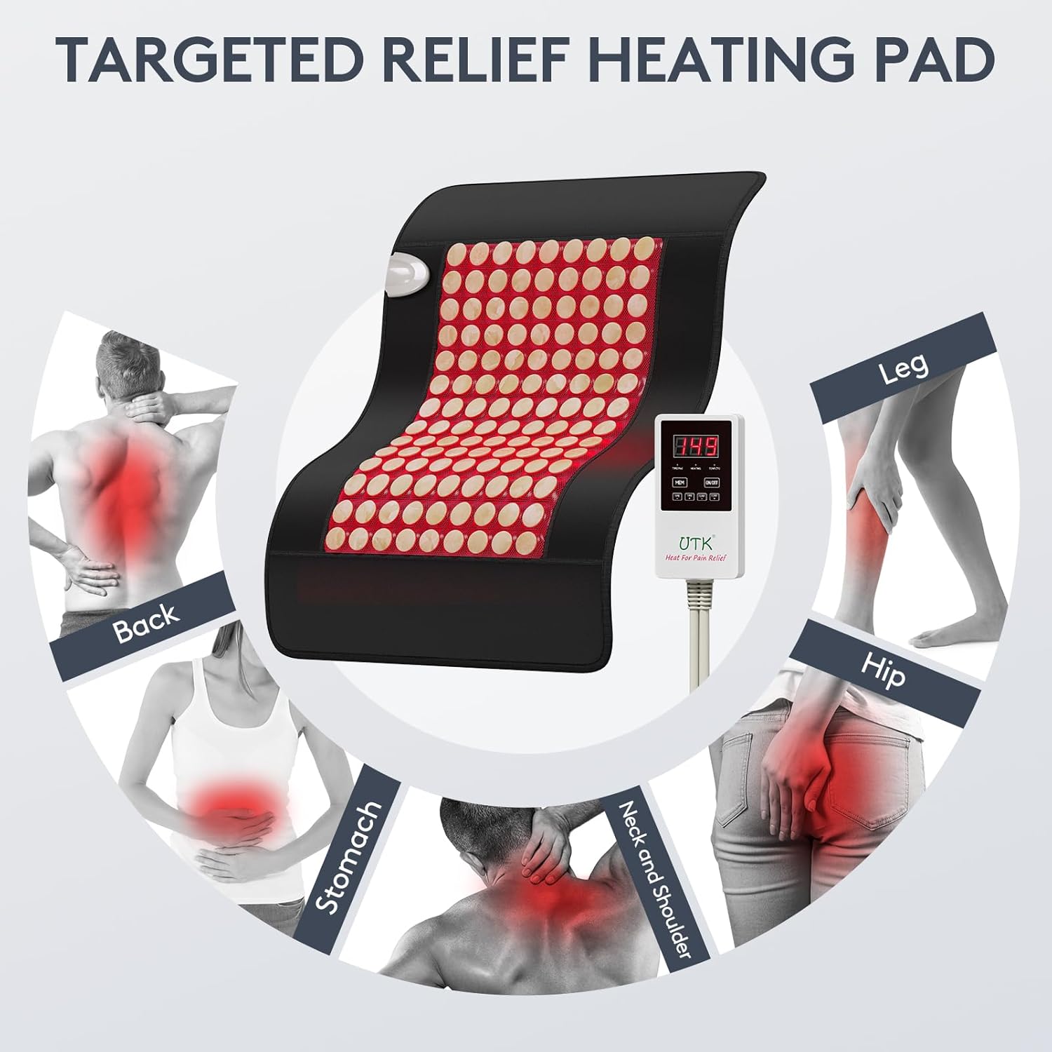 UTK Far Infrared Heating Pad for Back, 5X Deeper Pain Relief, 126 Natural Pure Jade Heating Pad, FSA-HSA Eligible, Gift for Women Men, Hotter to 159℉, 16 Timers Auto-Off, Memory Function, 31"x 21"