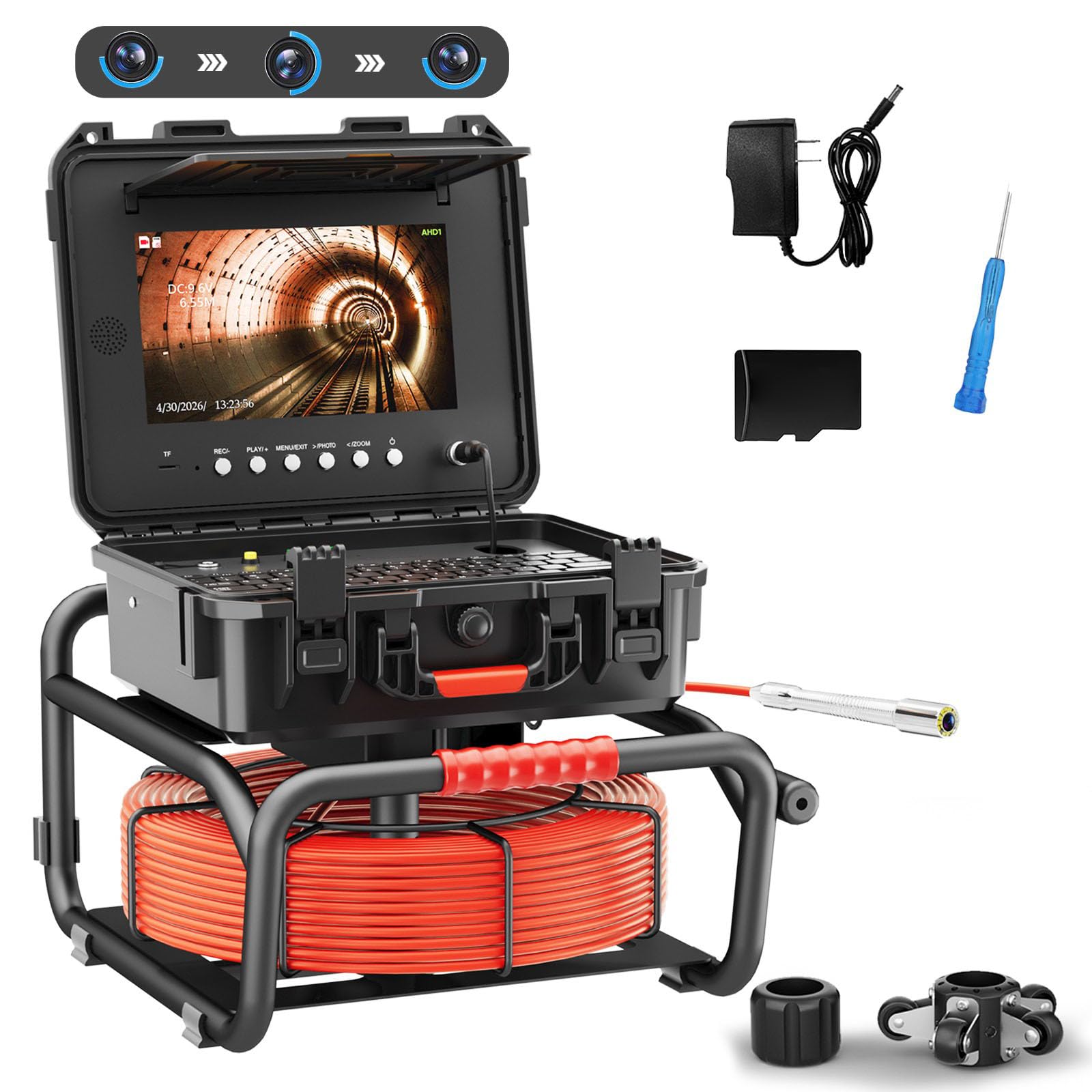 10" IPS DVR Pipeline Inspection Camera,1080P HD Borescope,Sewer Detector
