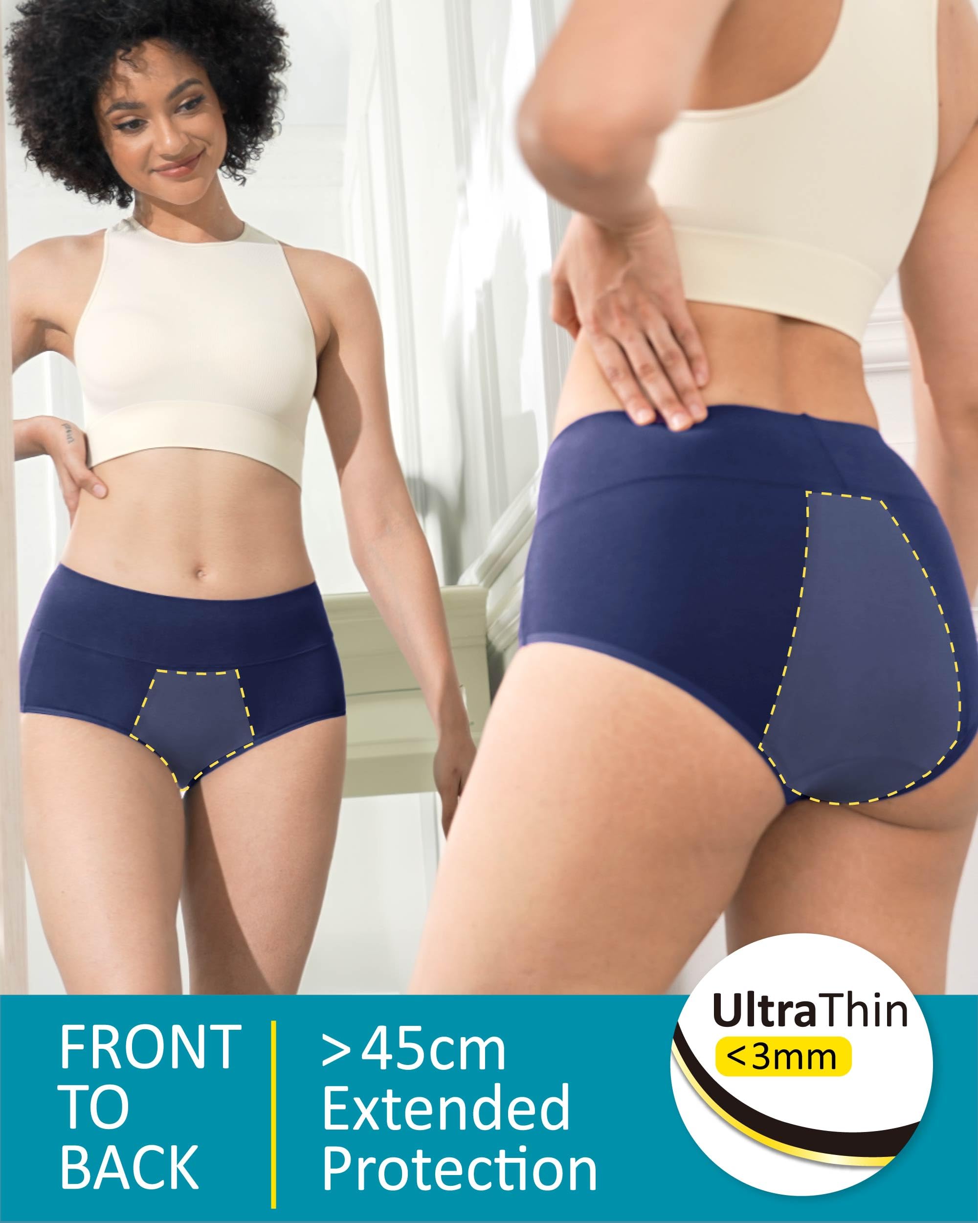 Neione Mujer Bragas Menstruales Flujo Abundante Culotte de Algodon Slip para Regla 5 Tampones