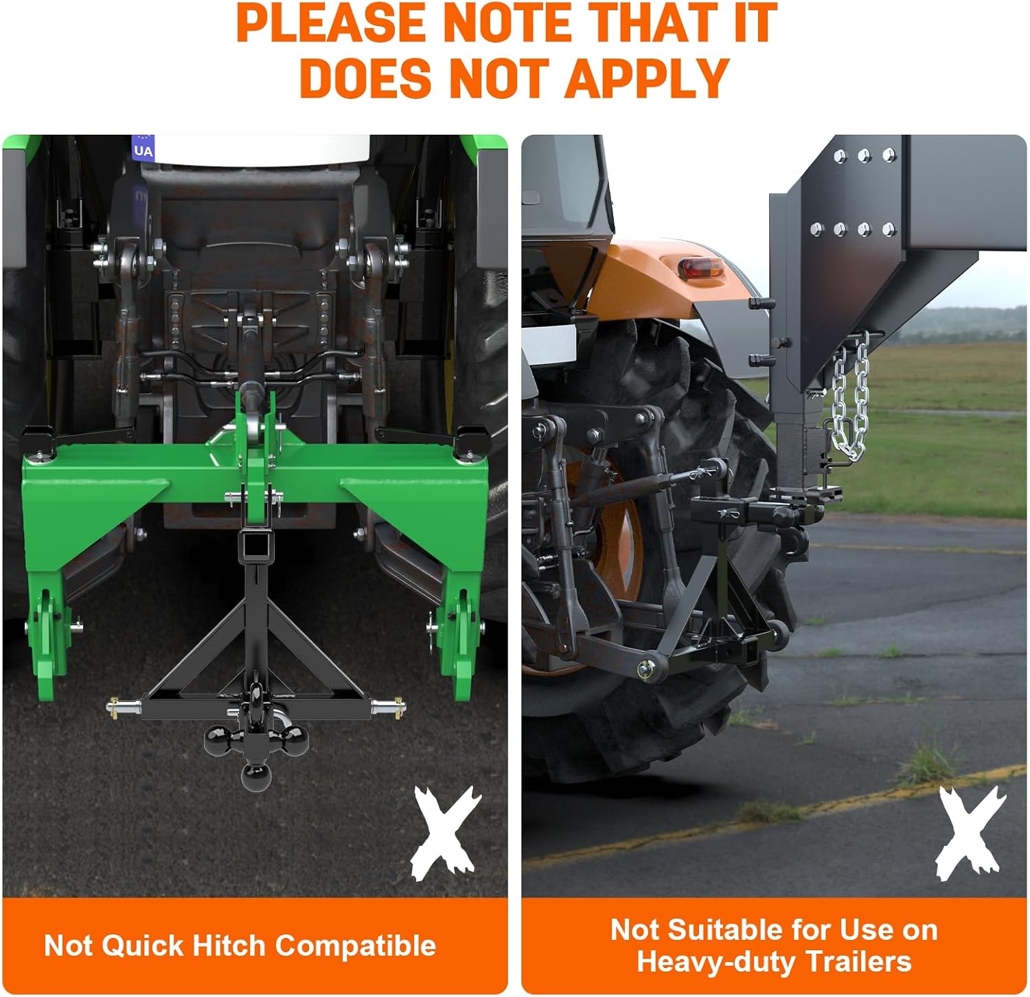 Black 3 Point Hitch Receiver with Dual 2” Receiver–Include Ball Adapter & Hook, 3 Point Quick Hitch Category 1 Fit Top Receiver & Ball Hitch, 3 Point Hitch Attachments Fit Category 1 Tractors - Image 8