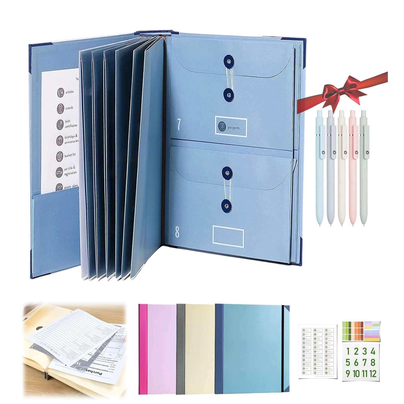 If I Die Binder UK - Important Document Organizer, Bound Expanding File Folder for Important Papers, Multipurpose Portable Folder, Birth Certificates, Social Security Cards, and Letters (Blue)