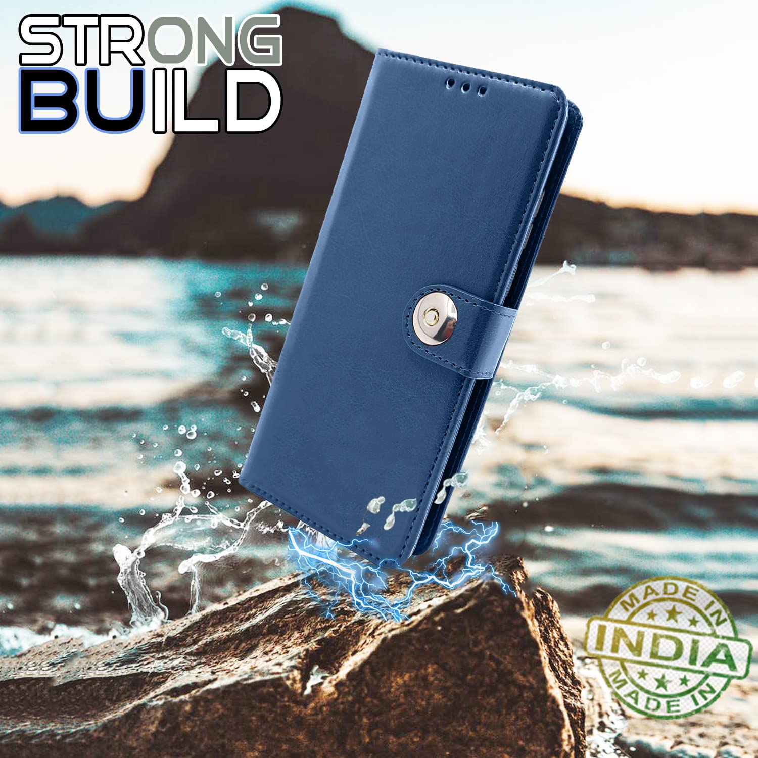 Pikkme Redmi 9 Prime/Poco M2 Flip Cover Case | Leather flip Back Covers Cases for Redmi 9 Prime/Poco M2 (Button Blue)