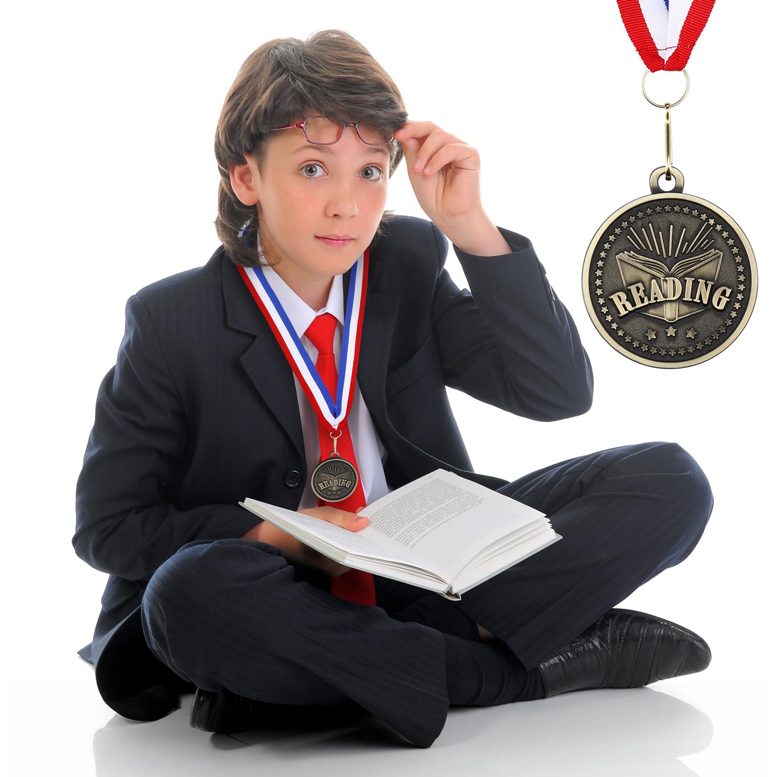 Medallas de lectura de 2 pulgadas, medallas de oro con cinta para el cuello, medallas de premio de gusano para niños, premio de trofeo, regalo para académicos, amantes de los libros,