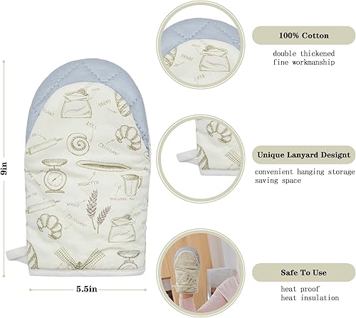 Miniatura 3 de Guantes de horno y agarraderas, guantes de horno y soportes para ollas con forro suave 100% algodón, resistentes al calor para 230 grados, guantes