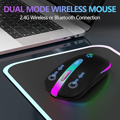 Miniatura 5 de FUWANG Ratón inalámbrico, recargable LED, inalámbrico, Bluetooth, portátil, USB óptico 2.4G, inalámbrico, Bluetooth, de dos modos, con receptor USB