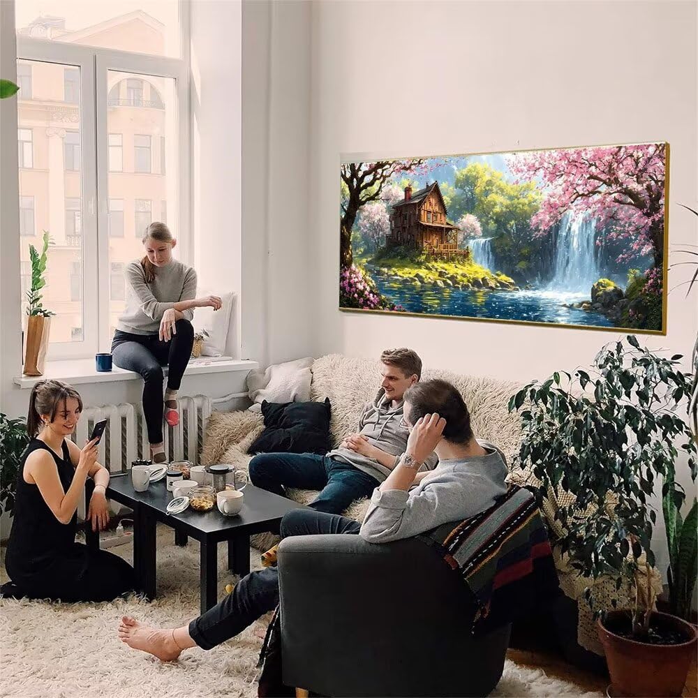 Malen Nach Zahlen Erwachsene xxl, Paint by Numbers Malen Nach Zahlen Wald Hütte, DIY Geschenk Art mit Pinseln und Acrylfarben Handgemalt Ölgemälde Leinwand für Home Décor, Ohne Rahmen 80x160cm W-189