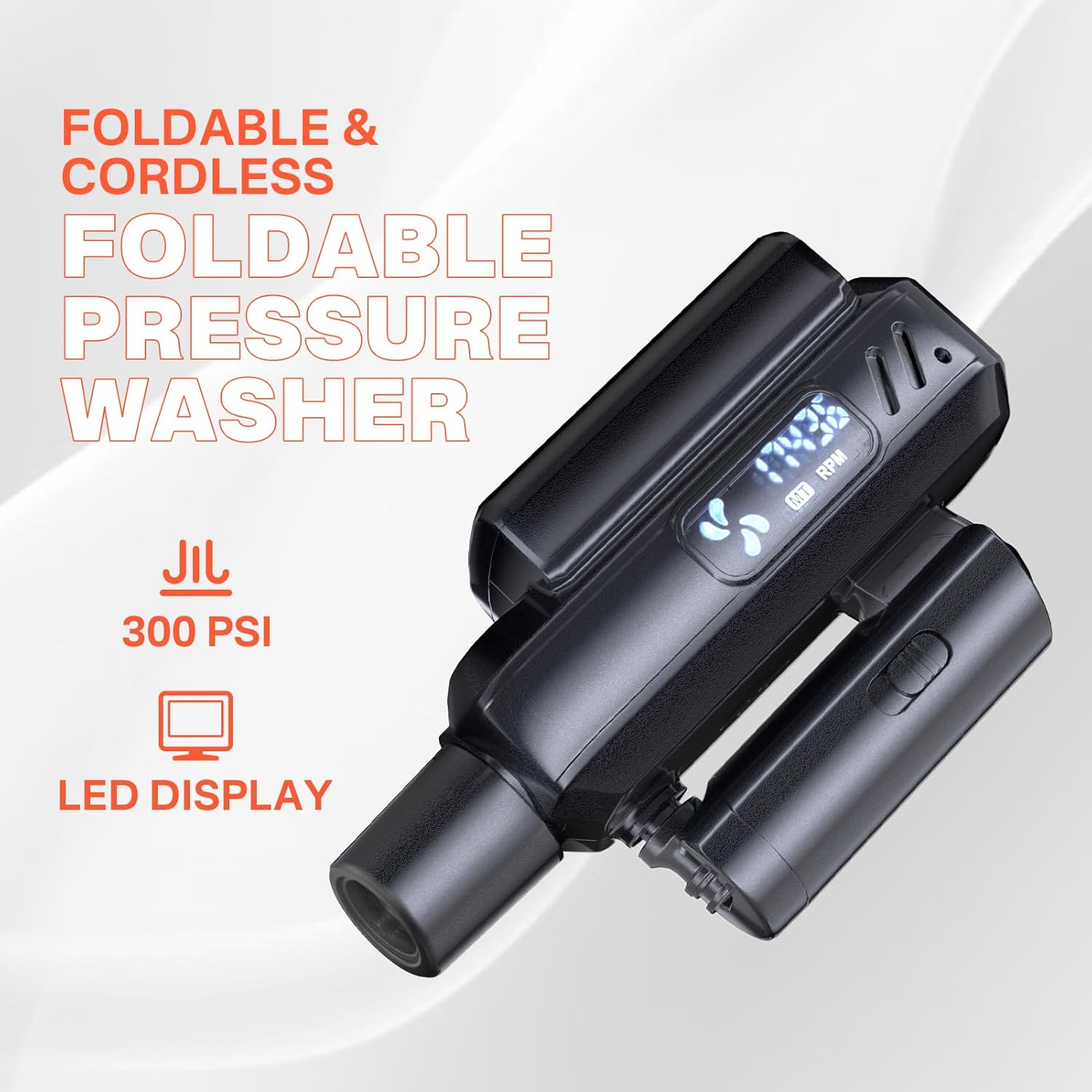 Portable Pressure Washer Gun, Foldable Cordless Pressure Washer Sprayer with 5-in-1 Nozzle, Type-C Charging, 16 FT Hose, for Camping, Bicycles, and Patio - Image 2