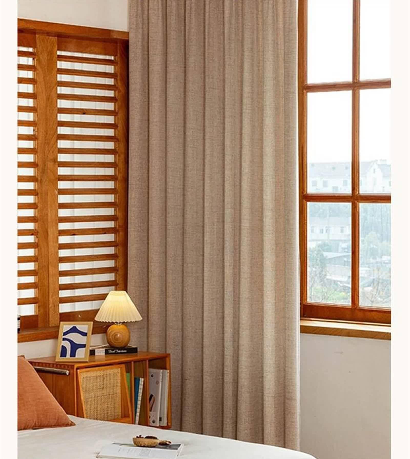 Rideaux Fenetre Chambre, Rideau Anniversaire Couleur Unie Coton et Lin Café Léger Voilage 86L x 115H CM Lot de 2