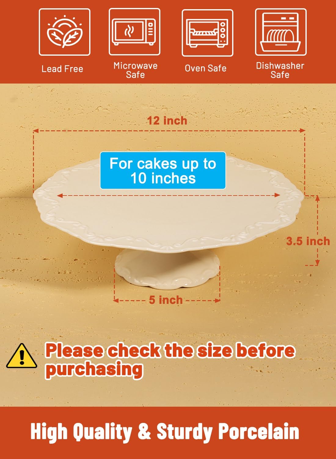 12" White Cake Stand for 10" Cake, Porcelain Cake Plate, Cake Pedestal Stand, Round Dessert Stand, Wedding Cake Stand for Party, Birthday, Baby Shower, Christmas, Home Decorating Cake Display Stand - Image 2