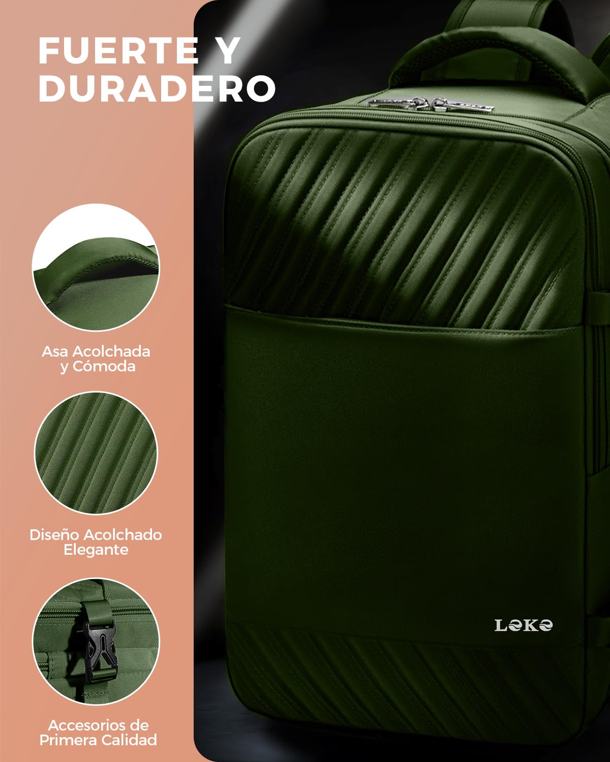 Mochila Viaje Cabina Avion 40x20x25 Mujer Ryanair Equipaje de Mano 40x20x25 Mochila Viaje para Portatil 14 Pulgadas Impermeable Bolsa de Viaje para Trabajo, Escuelas (20L, Verde)