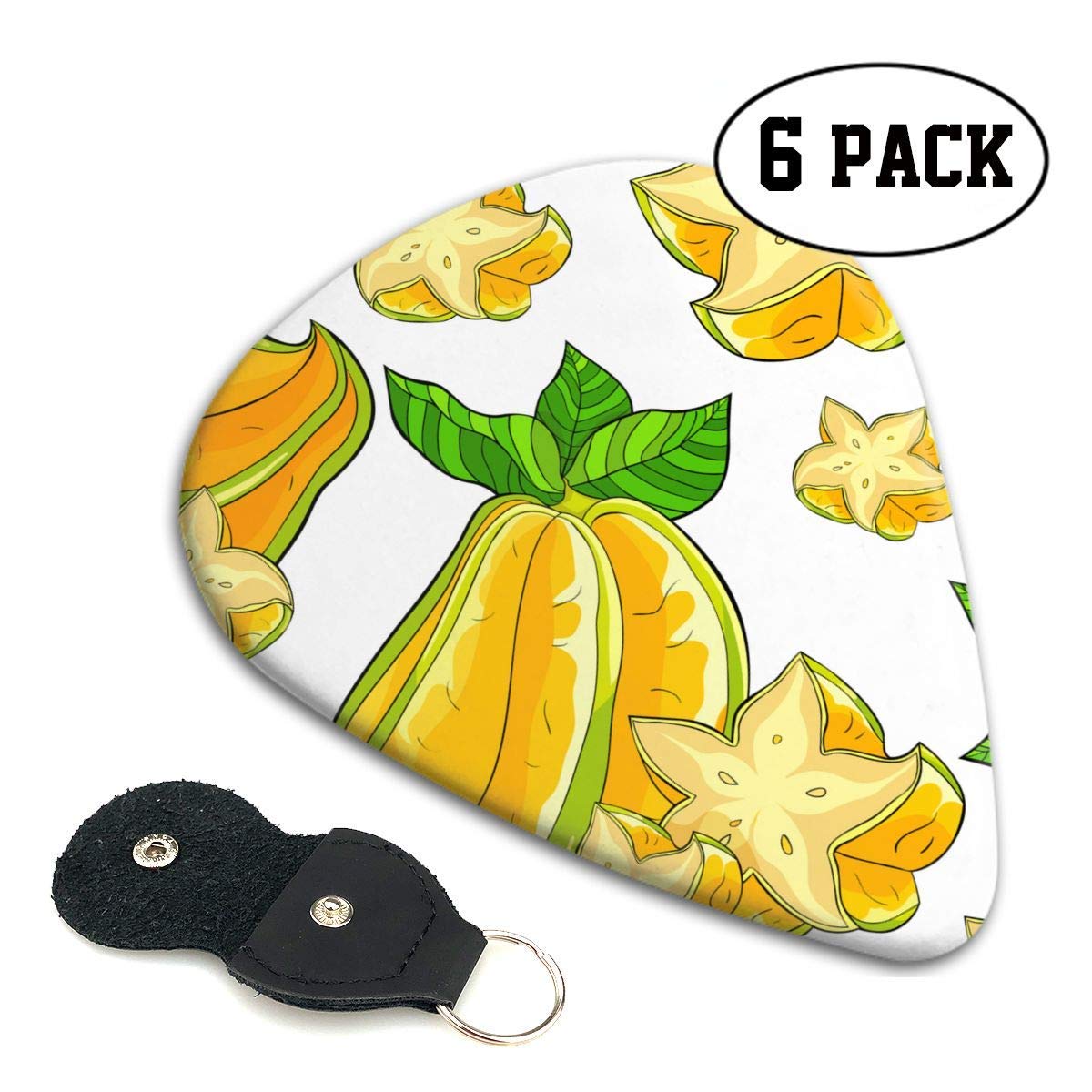 Unique Exotic Tropical Fruit Star Carambola Celluloid Guitar Pick 6 Pack - Music Gifts for Bass, Electric And Acoustic Guitars GPK-185 0.96mm
