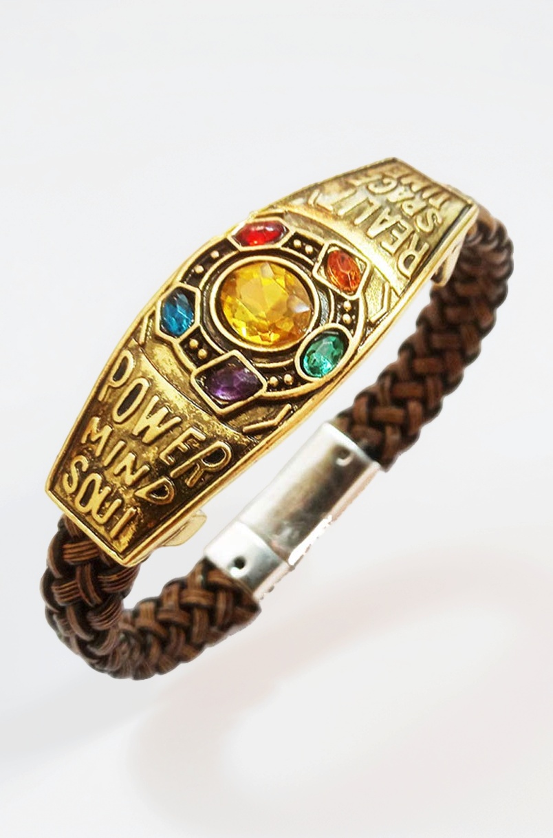 Bracelets for Men and Boys Black Leather Bracelet for Men Avengers Infinity War Thanos 6 Gauntlet Power Stones Leather Bracelet for Boys and Men