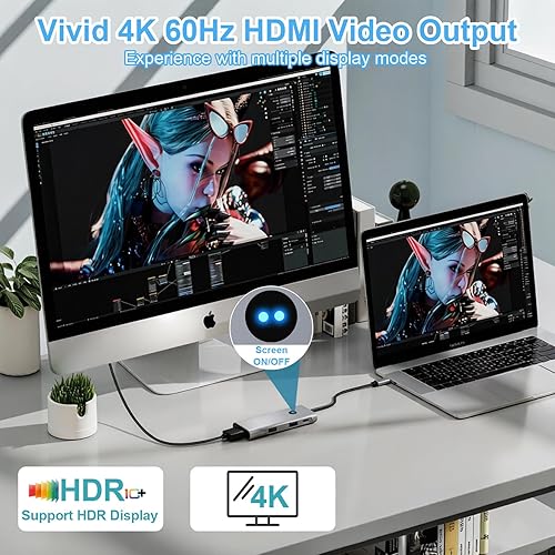 Miniatura 3 de Hub USB C 6 en 1, con puerto HDMI 4K @60Hz, 10Gbps 2 USB-A y 2 puertos USB-C, adaptador PD de 100 W USBC Dongle para MacBook Pro/Air, iPad Pro,