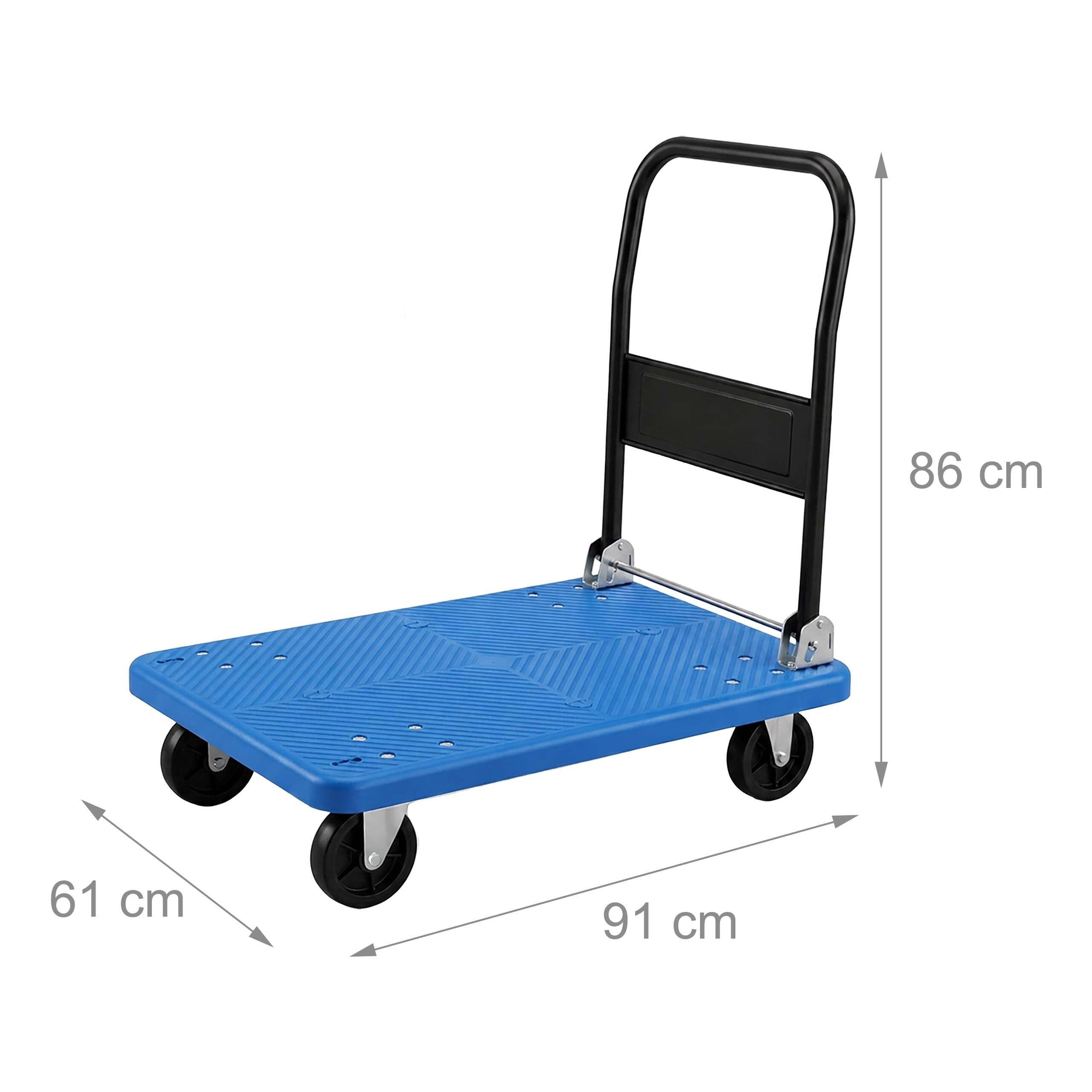 Relaxdays Transportwagen bis 300 kg, klappbar, Plattformwagen, Griff, 2 Lenkrollen, große Ladefläche, Handkarre, blau